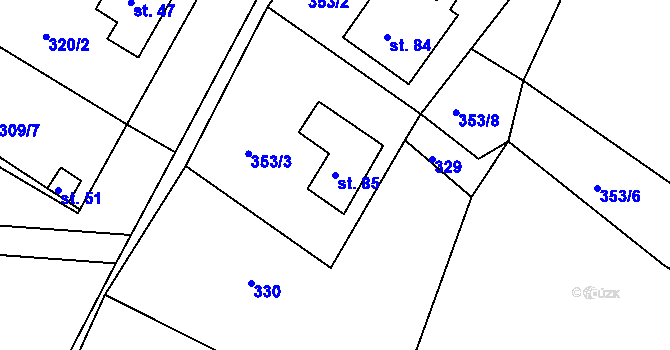 Parcela st. 85 v KÚ Zářecká Lhota, Katastrální mapa