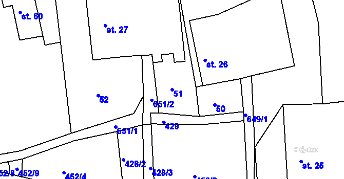 Parcela st. 51 v KÚ Zářecká Lhota, Katastrální mapa