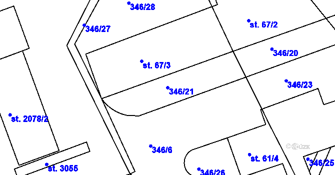 Parcela st. 346/21 v KÚ Zářecká Lhota, Katastrální mapa