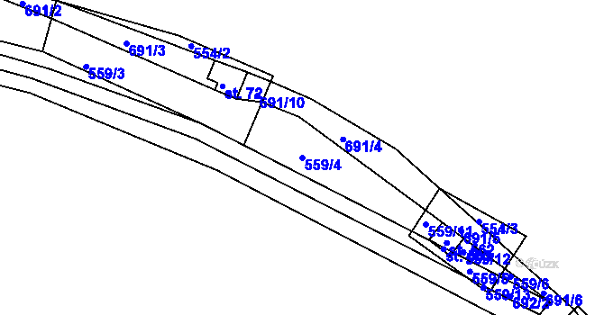 Parcela st. 559/4 v KÚ Zářecká Lhota, Katastrální mapa