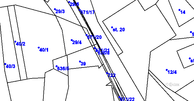 Parcela st. 636/8 v KÚ Zářecká Lhota, Katastrální mapa