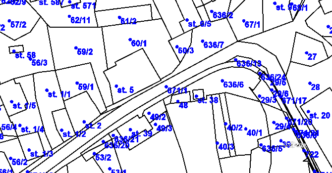 Parcela st. 671/1 v KÚ Zářecká Lhota, Katastrální mapa