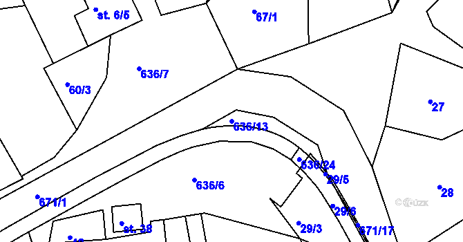Parcela st. 636/13 v KÚ Zářecká Lhota, Katastrální mapa