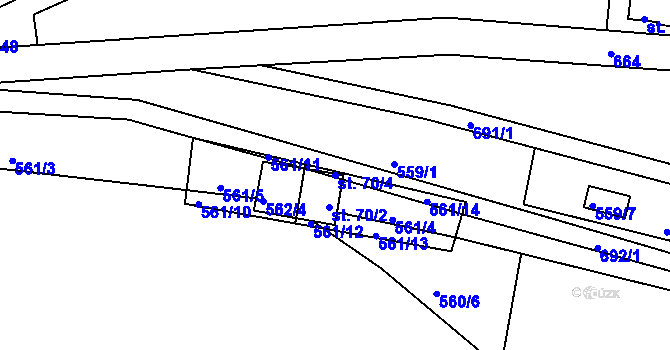 Parcela st. 70/4 v KÚ Zářecká Lhota, Katastrální mapa