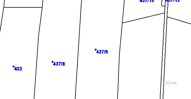 Parcela st. 437/9 v KÚ Zářecká Lhota, Katastrální mapa