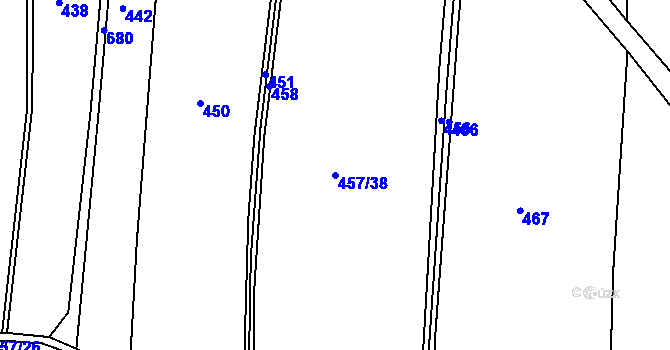 Parcela st. 457/38 v KÚ Zářecká Lhota, Katastrální mapa