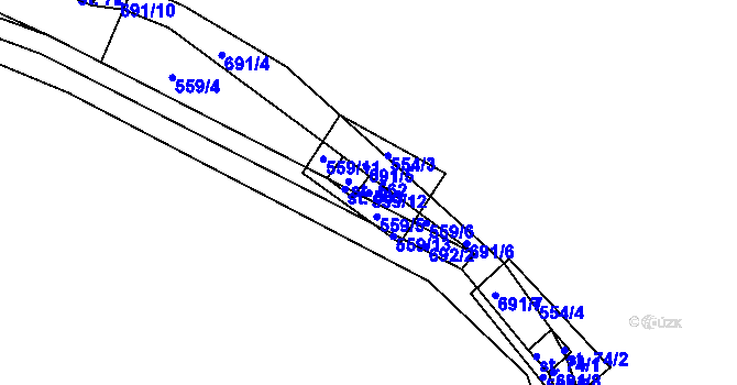 Parcela st. 559/12 v KÚ Zářecká Lhota, Katastrální mapa