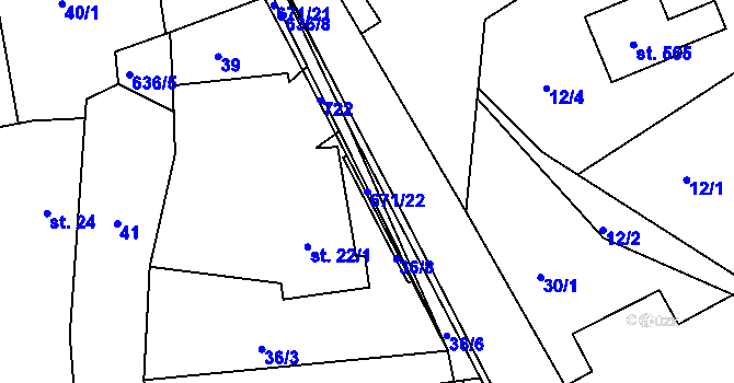 Parcela st. 671/22 v KÚ Zářecká Lhota, Katastrální mapa