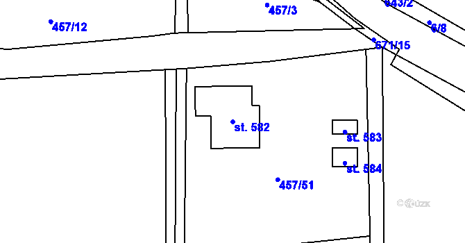 Parcela st. 582 v KÚ Zářecká Lhota, Katastrální mapa
