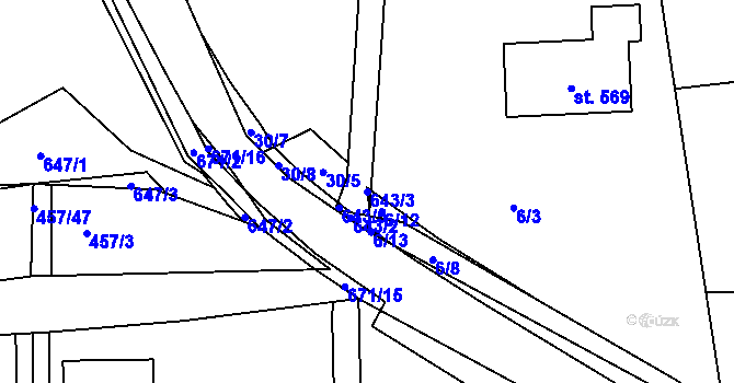 Parcela st. 643/3 v KÚ Zářecká Lhota, Katastrální mapa