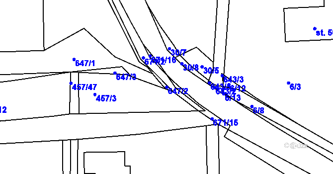 Parcela st. 647/2 v KÚ Zářecká Lhota, Katastrální mapa