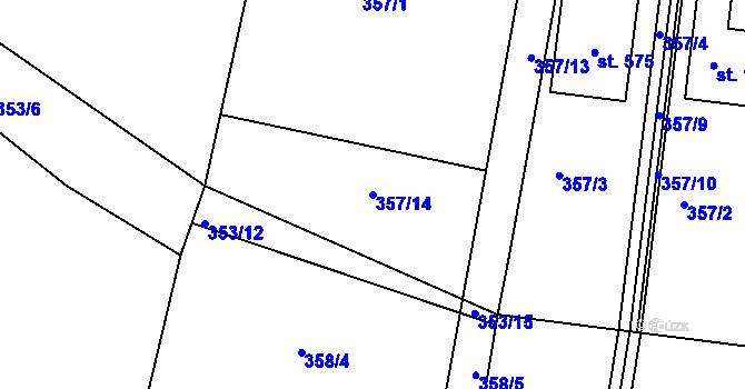 Parcela st. 357/14 v KÚ Zářecká Lhota, Katastrální mapa