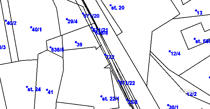 Parcela st. 722 v KÚ Zářecká Lhota, Katastrální mapa
