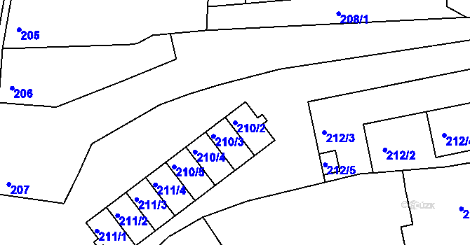 Parcela st. 210/2 v KÚ Záříčí, Katastrální mapa