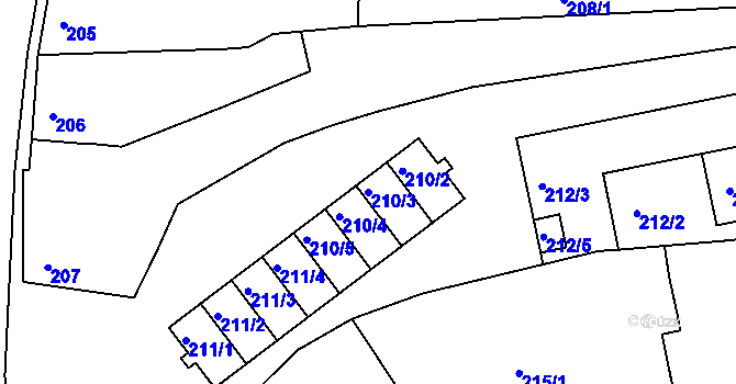 Parcela st. 210/3 v KÚ Záříčí, Katastrální mapa