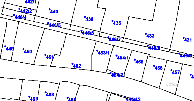 Parcela st. 453/1 v KÚ Záříčí, Katastrální mapa