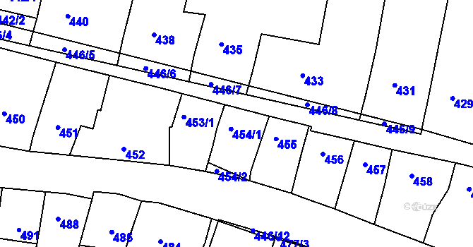Parcela st. 454/1 v KÚ Záříčí, Katastrální mapa