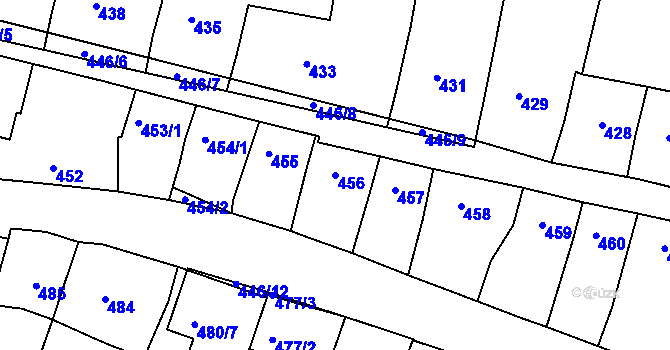 Parcela st. 456 v KÚ Záříčí, Katastrální mapa