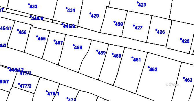 Parcela st. 459 v KÚ Záříčí, Katastrální mapa