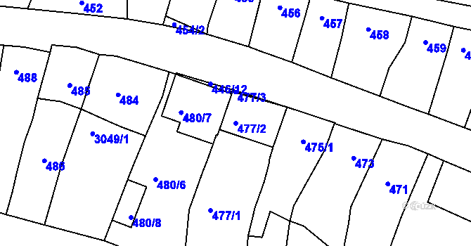 Parcela st. 477/2 v KÚ Záříčí, Katastrální mapa
