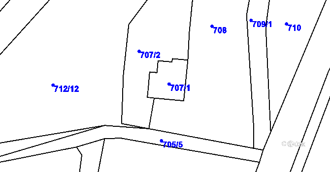 Parcela st. 707 v KÚ Záříčí, Katastrální mapa