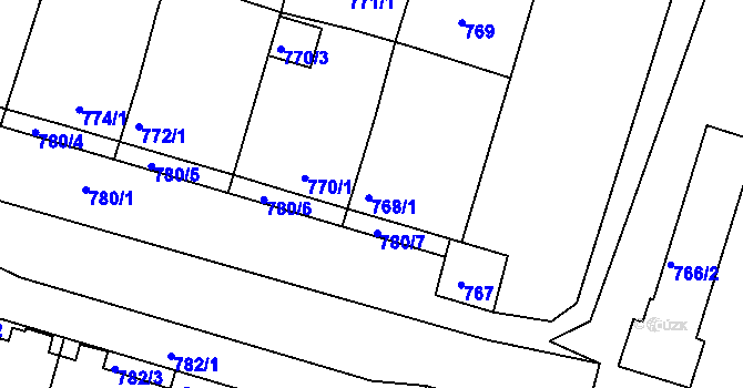 Parcela st. 768/1 v KÚ Záříčí, Katastrální mapa