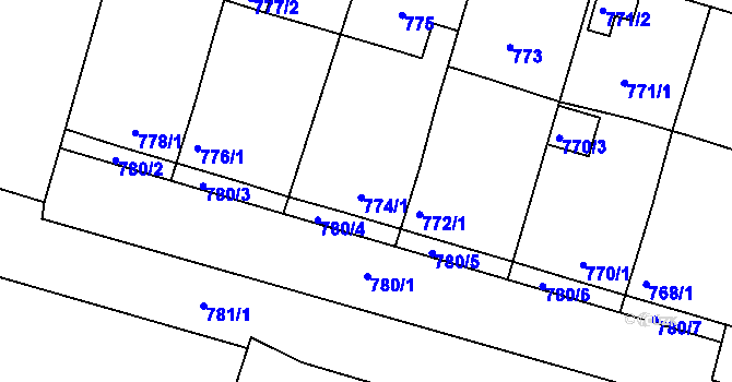 Parcela st. 774/1 v KÚ Záříčí, Katastrální mapa