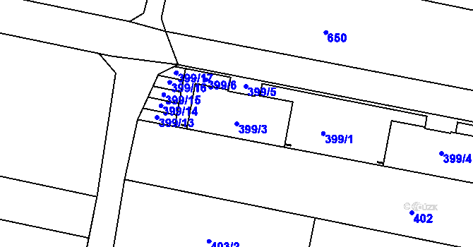 Parcela st. 399/3 v KÚ Záříčí, Katastrální mapa