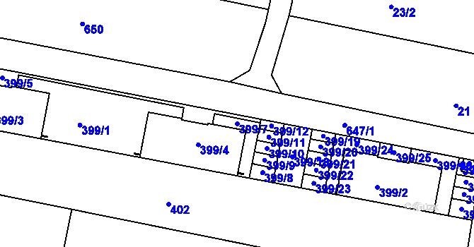 Parcela st. 399/7 v KÚ Záříčí, Katastrální mapa