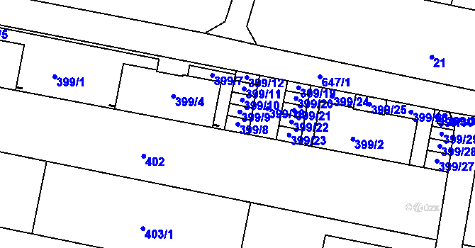 Parcela st. 399/8 v KÚ Záříčí, Katastrální mapa