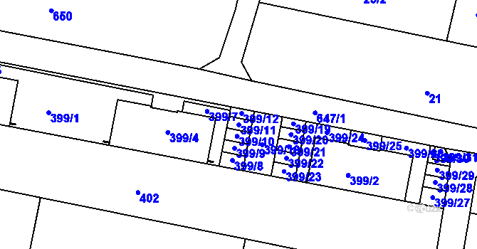 Parcela st. 399/11 v KÚ Záříčí, Katastrální mapa