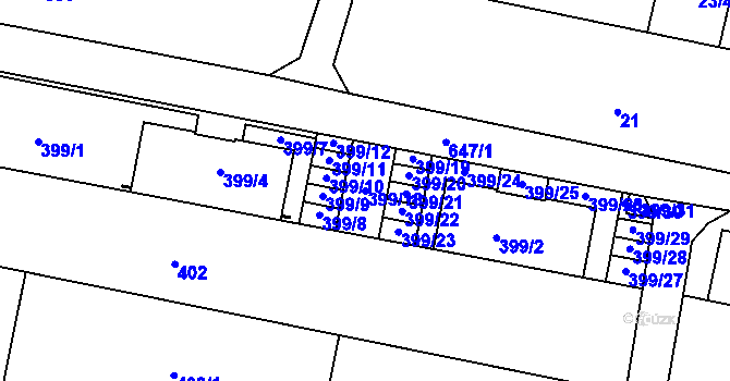 Parcela st. 399/18 v KÚ Záříčí, Katastrální mapa