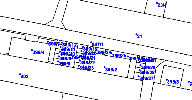 Parcela st. 399/24 v KÚ Záříčí, Katastrální mapa