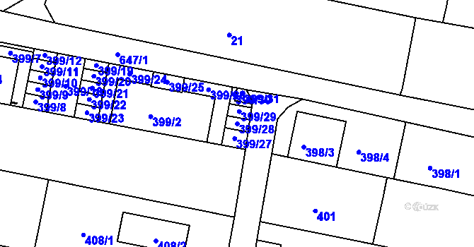 Parcela st. 399/28 v KÚ Záříčí, Katastrální mapa