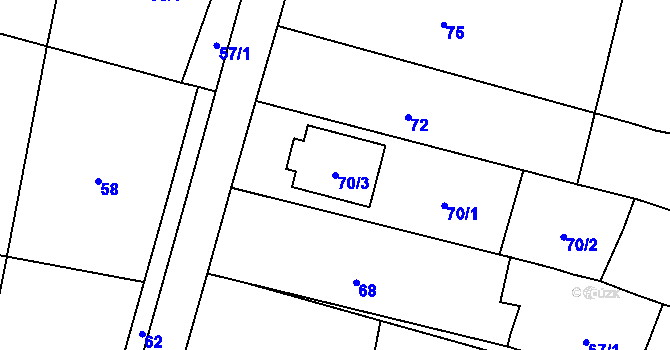 Parcela st. 70/3 v KÚ Záříčí, Katastrální mapa