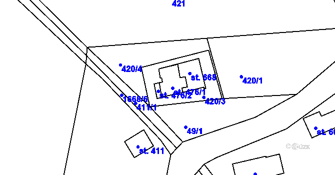 Parcela st. 476 v KÚ Zásada, Katastrální mapa