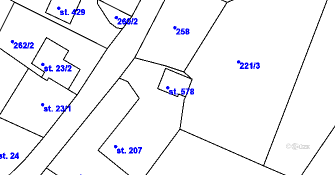Parcela st. 578 v KÚ Zásada, Katastrální mapa