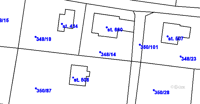 Parcela st. 348/14 v KÚ Zásada, Katastrální mapa