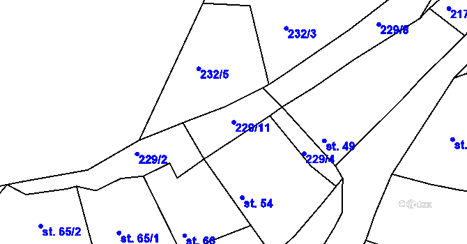 Parcela st. 229/11 v KÚ Doubravčany, Katastrální mapa