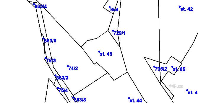 Parcela st. 45 v KÚ Nesměň u Zásmuk, Katastrální mapa
