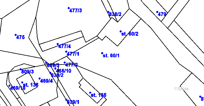 Parcela st. 60/1 v KÚ Nesměň u Zásmuk, Katastrální mapa