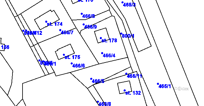 Parcela st. 466/4 v KÚ Nesměň u Zásmuk, Katastrální mapa