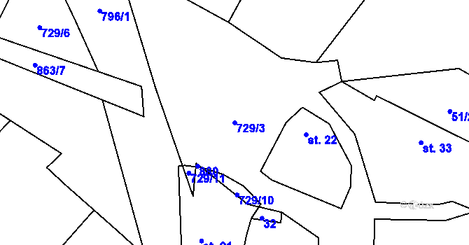 Parcela st. 729/3 v KÚ Nesměň u Zásmuk, Katastrální mapa