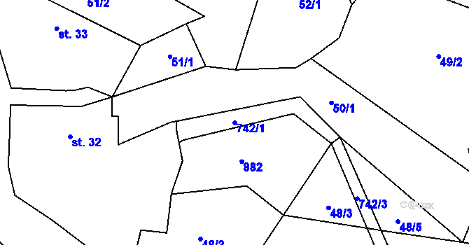 Parcela st. 742/1 v KÚ Nesměň u Zásmuk, Katastrální mapa