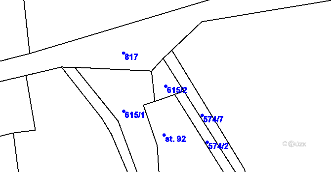 Parcela st. 615/2 v KÚ Nesměň u Zásmuk, Katastrální mapa