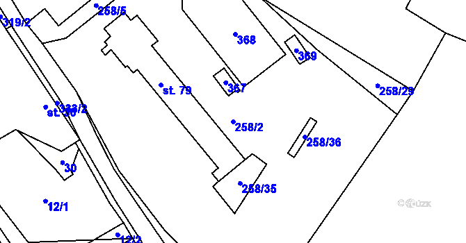 Parcela st. 258/2 v KÚ Sobočice, Katastrální mapa
