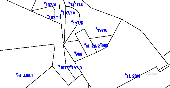 Parcela st. 20/2 v KÚ Zásmuky, Katastrální mapa