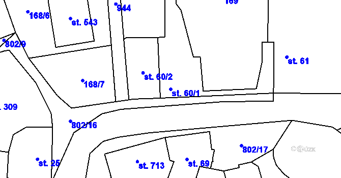 Parcela st. 60/1 v KÚ Zásmuky, Katastrální mapa
