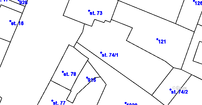 Parcela st. 74/1 v KÚ Zásmuky, Katastrální mapa