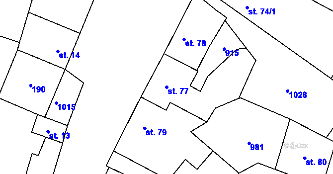 Parcela st. 77 v KÚ Zásmuky, Katastrální mapa